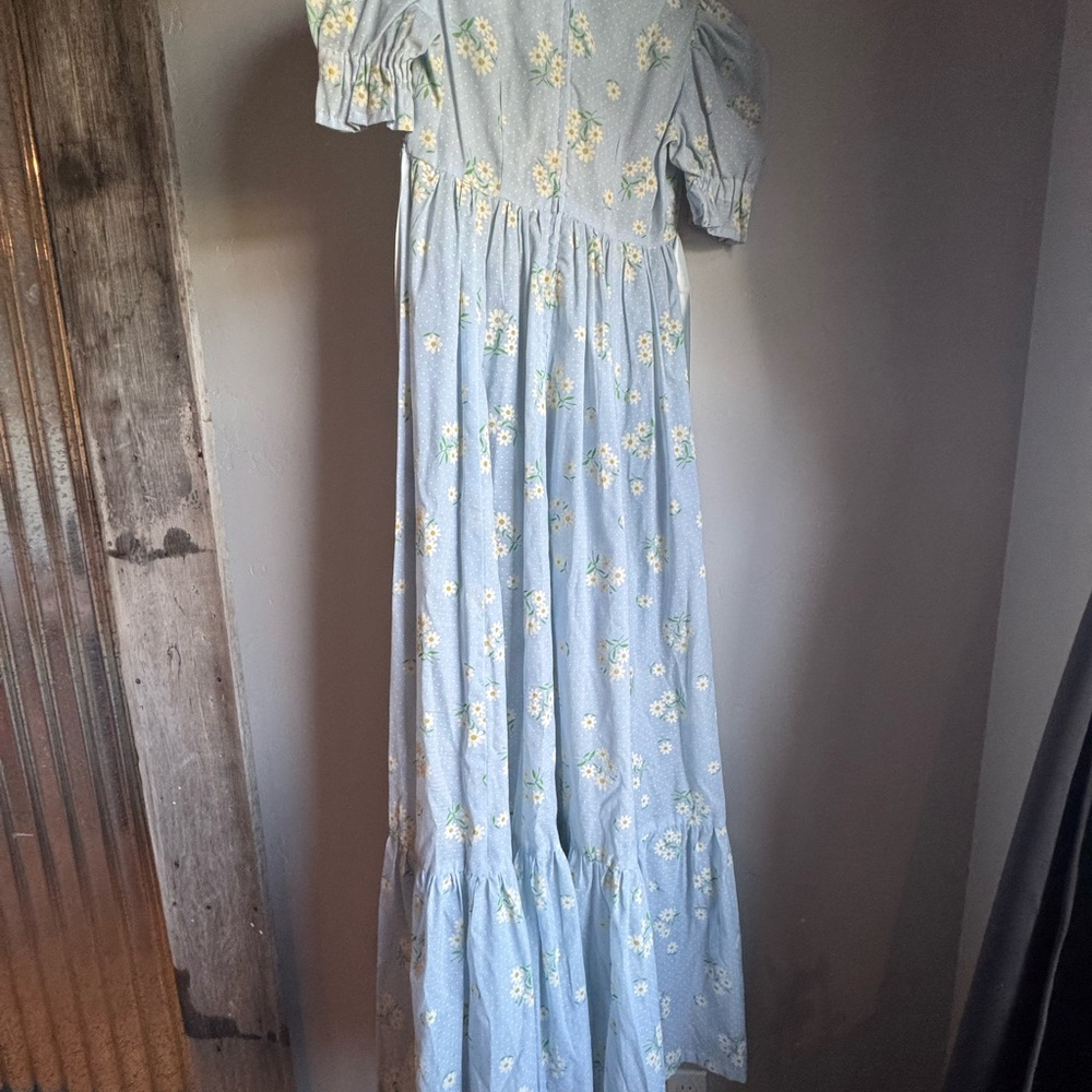 Vintage Floral Blue Maxi Dress